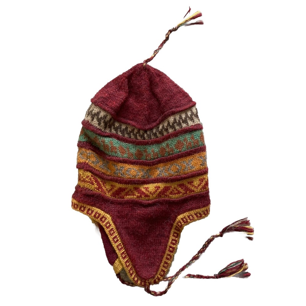 Inka Tradition Baby Alpaca Toque Knit Beanie Winter Hat Ear Flaps Tassels Peru